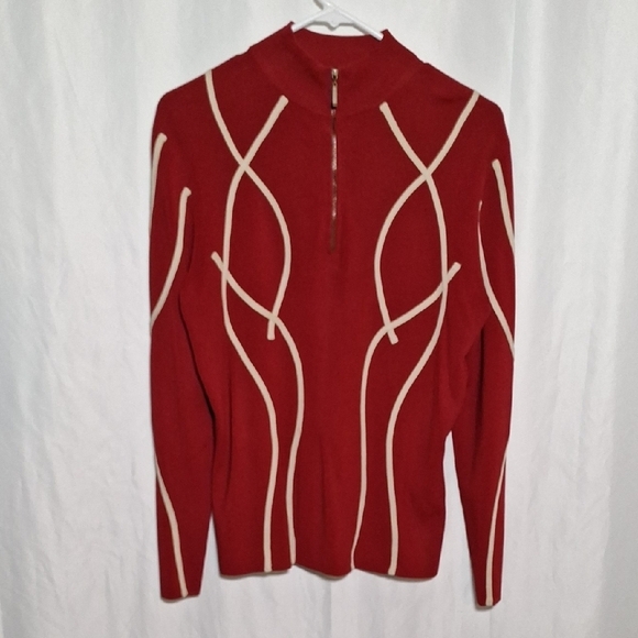 Cream and Red Cowl Neck Sweater with Elegant Design - Picture 5 of 6